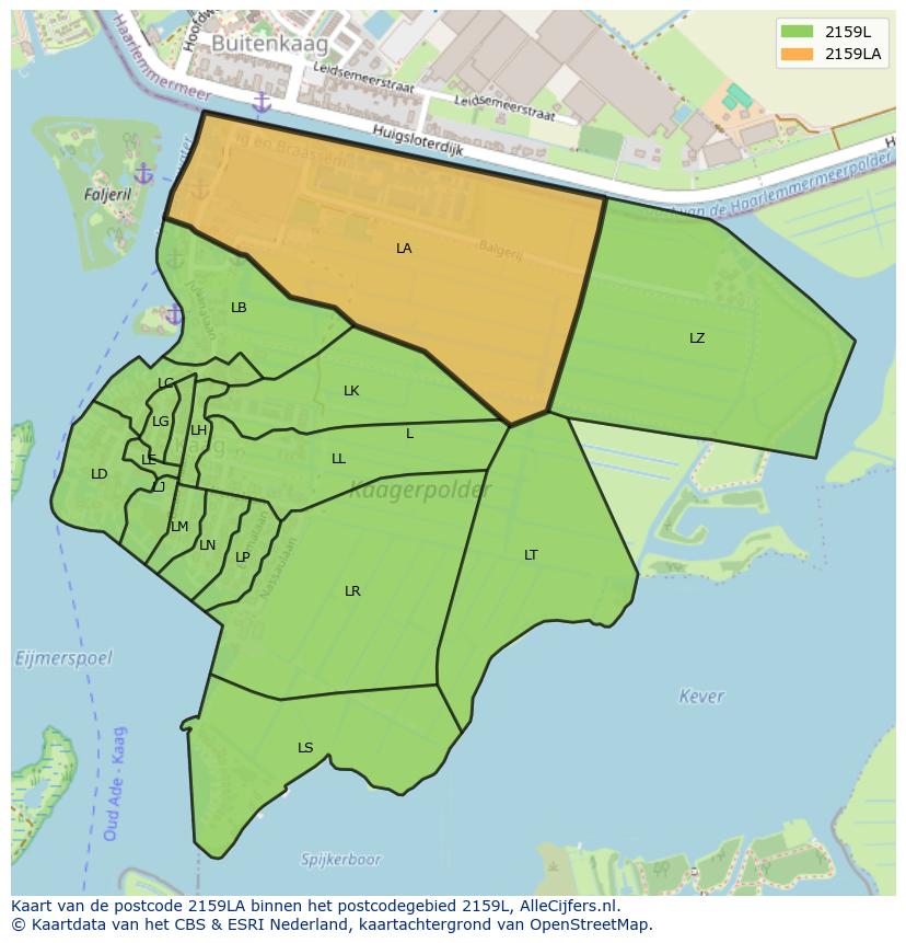 Afbeelding van het postcodegebied 2159 LA op de kaart.