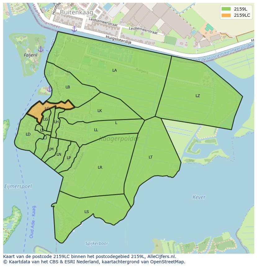 Afbeelding van het postcodegebied 2159 LC op de kaart.