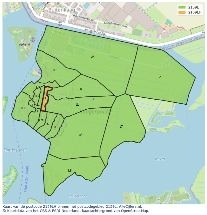 Afbeelding van het postcodegebied 2159 LH op de kaart.