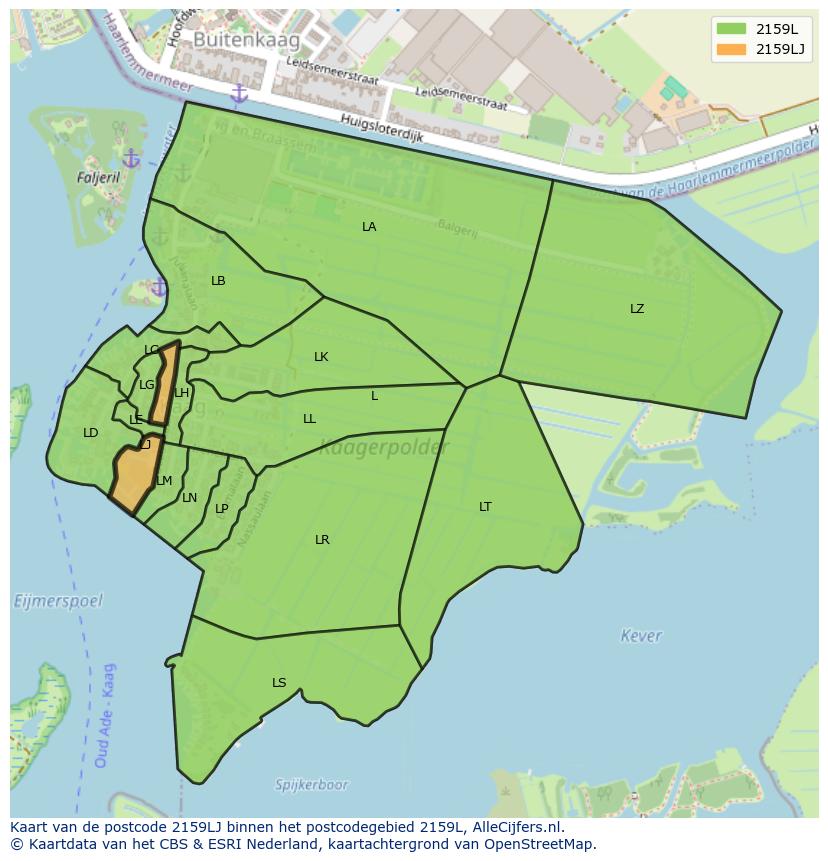 Afbeelding van het postcodegebied 2159 LJ op de kaart.