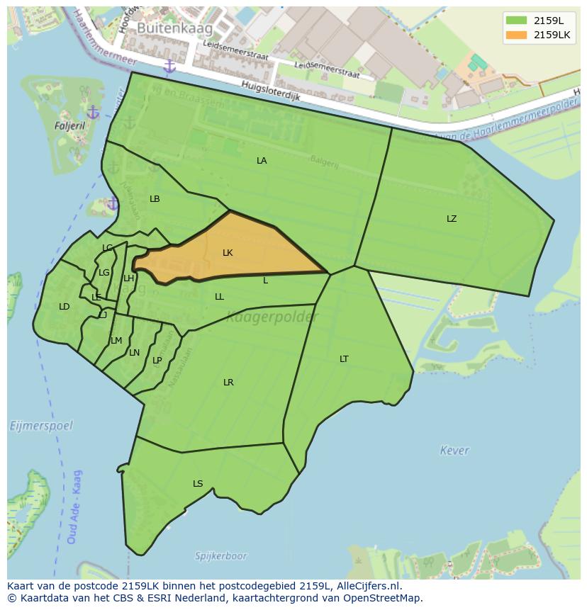 Afbeelding van het postcodegebied 2159 LK op de kaart.