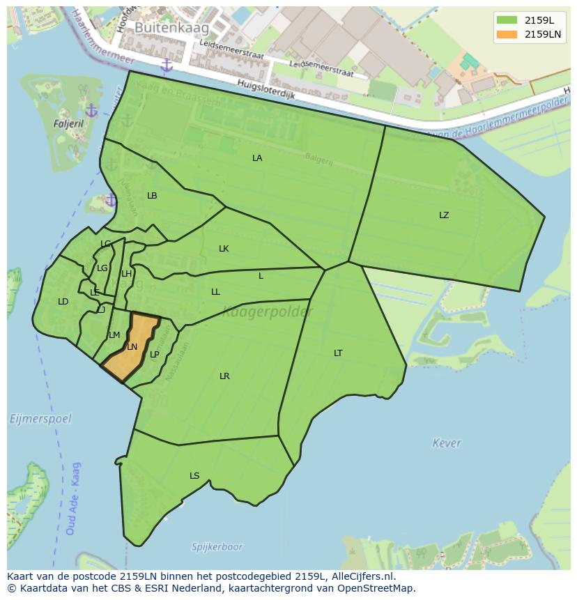 Afbeelding van het postcodegebied 2159 LN op de kaart.