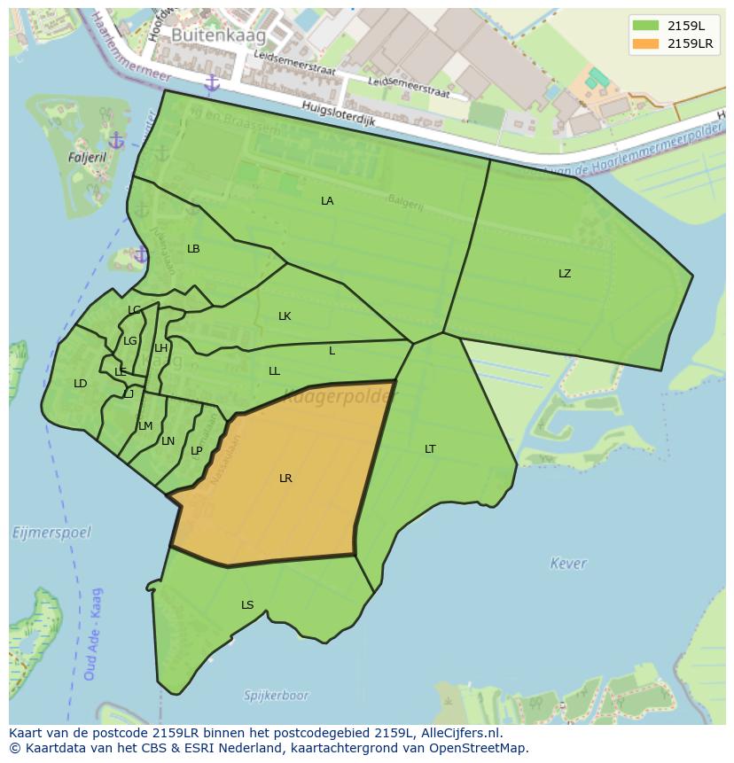 Afbeelding van het postcodegebied 2159 LR op de kaart.