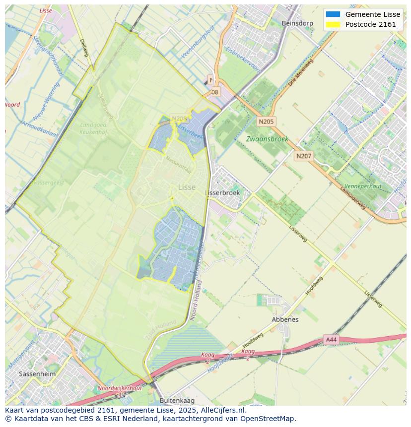 Afbeelding van het postcodegebied 2161 op de kaart.