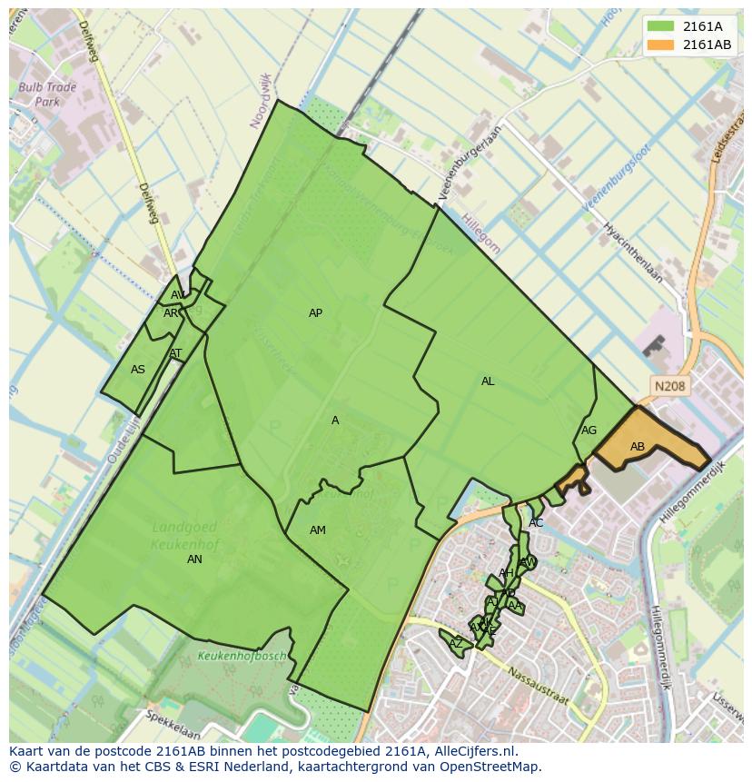 Afbeelding van het postcodegebied 2161 AB op de kaart.