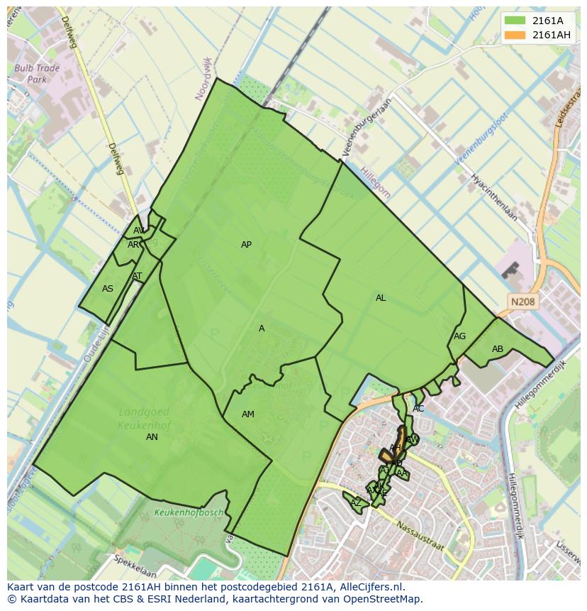 Afbeelding van het postcodegebied 2161 AH op de kaart.