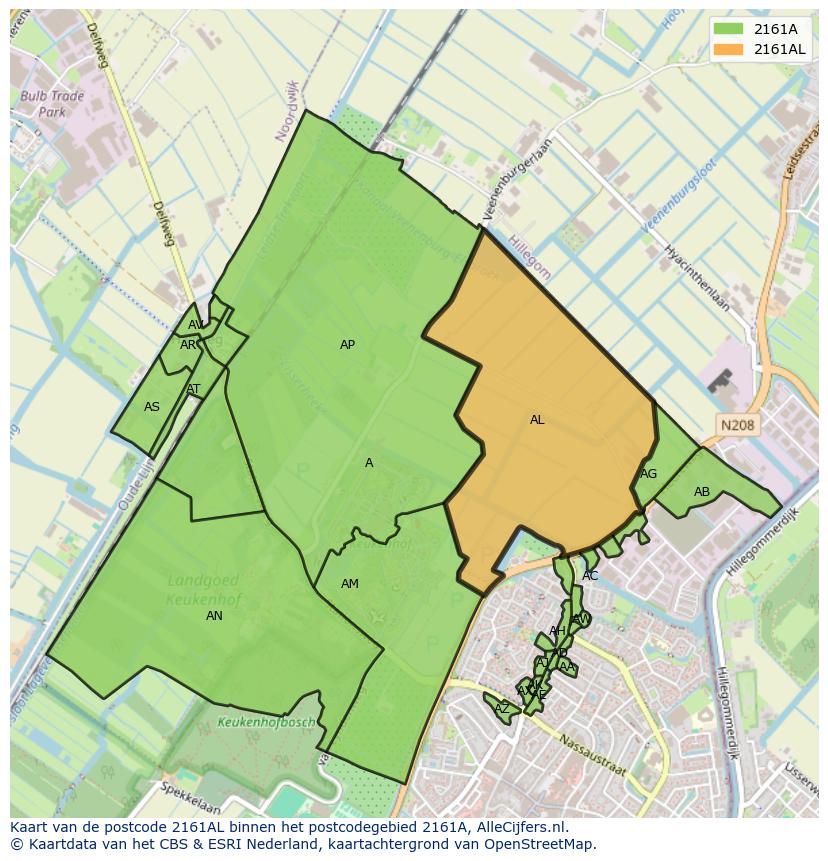 Afbeelding van het postcodegebied 2161 AL op de kaart.