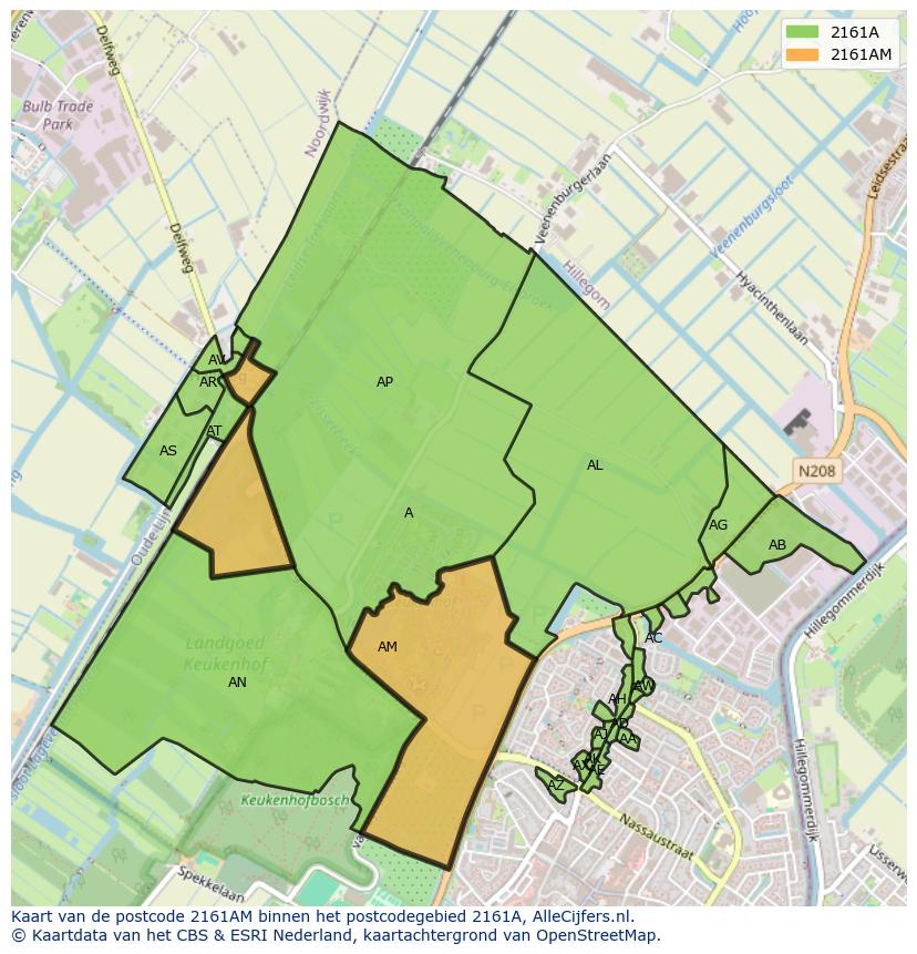 Afbeelding van het postcodegebied 2161 AM op de kaart.