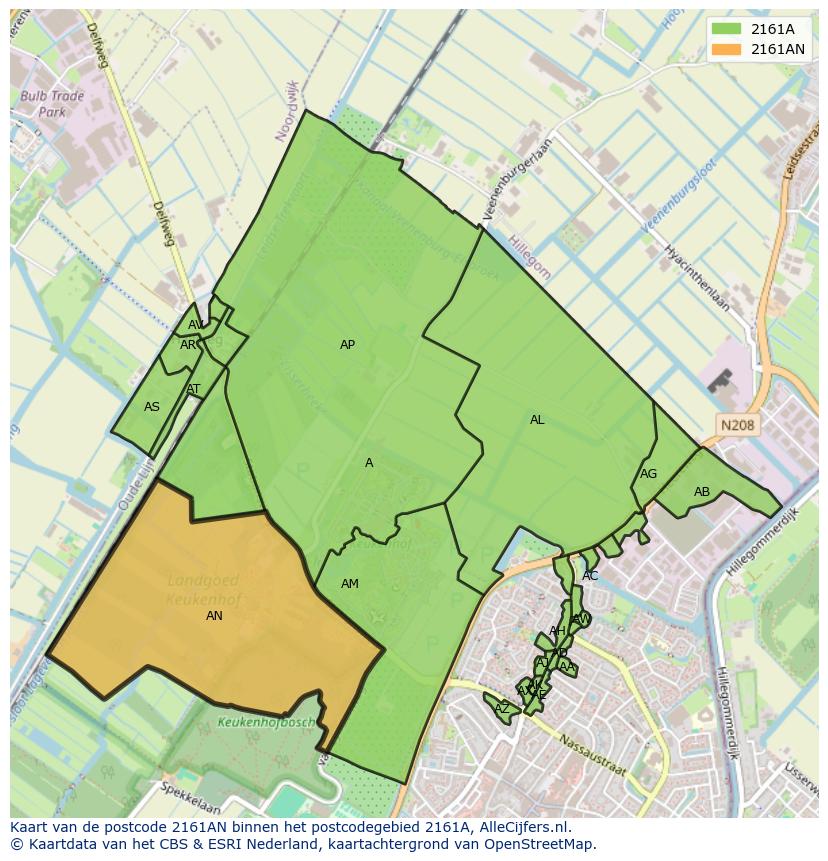 Afbeelding van het postcodegebied 2161 AN op de kaart.