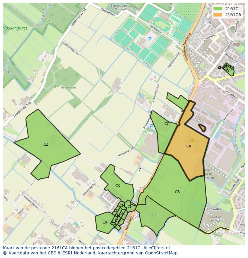 Afbeelding van het postcodegebied 2161 CA op de kaart.