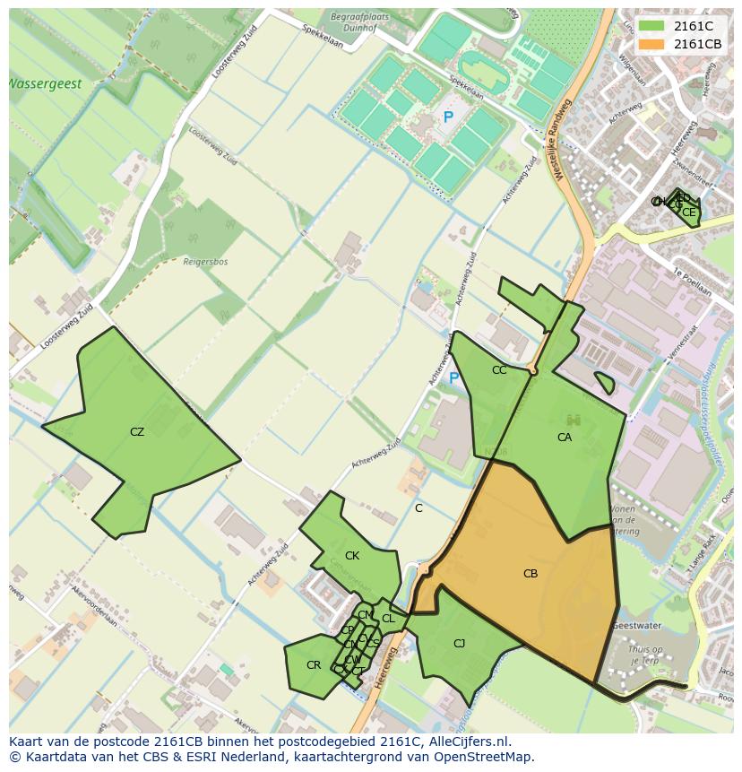 Afbeelding van het postcodegebied 2161 CB op de kaart.