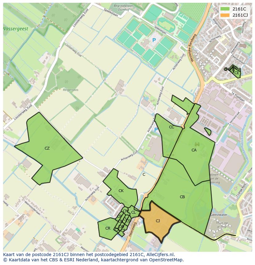 Afbeelding van het postcodegebied 2161 CJ op de kaart.