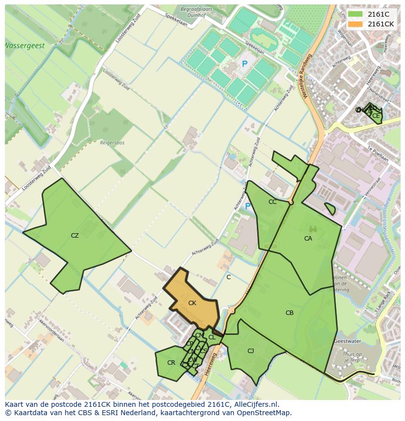 Afbeelding van het postcodegebied 2161 CK op de kaart.