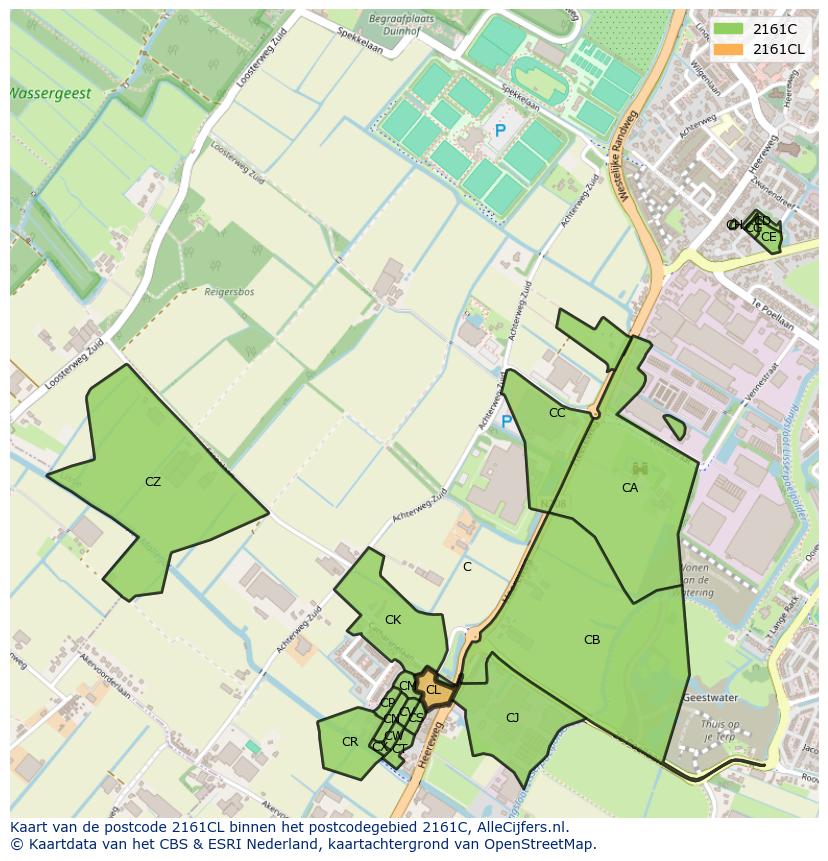 Afbeelding van het postcodegebied 2161 CL op de kaart.