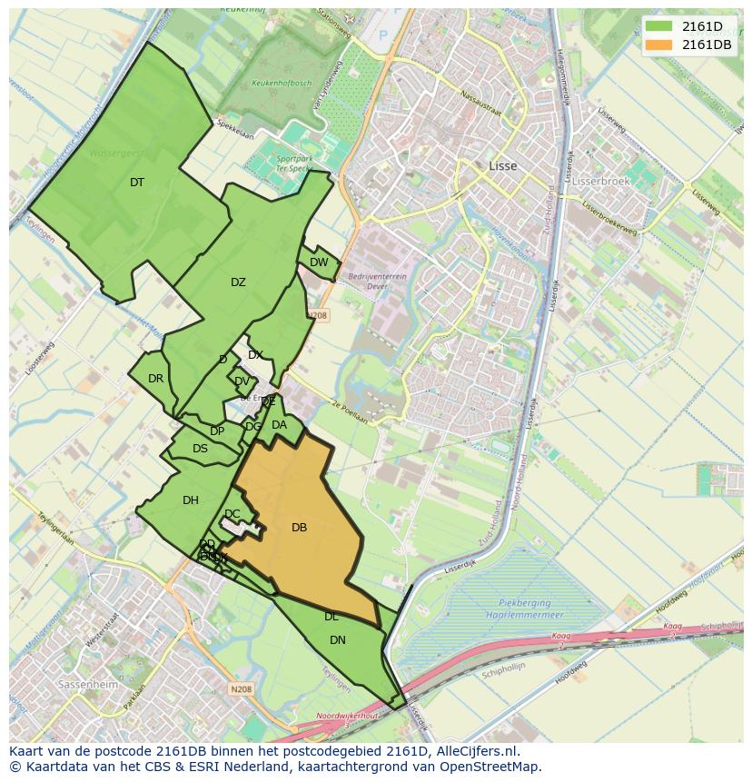 Afbeelding van het postcodegebied 2161 DB op de kaart.