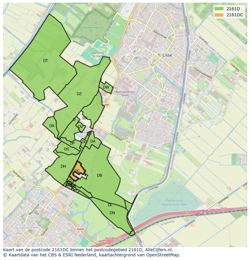 Afbeelding van het postcodegebied 2161 DC op de kaart.