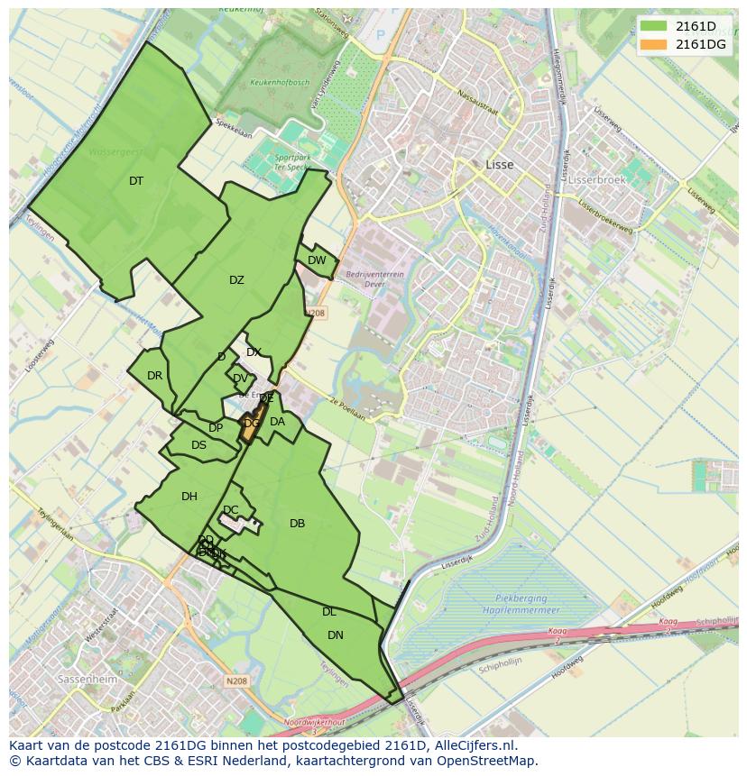 Afbeelding van het postcodegebied 2161 DG op de kaart.