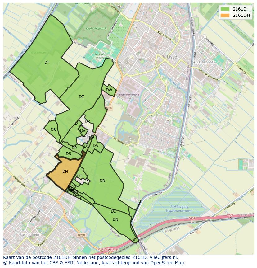 Afbeelding van het postcodegebied 2161 DH op de kaart.