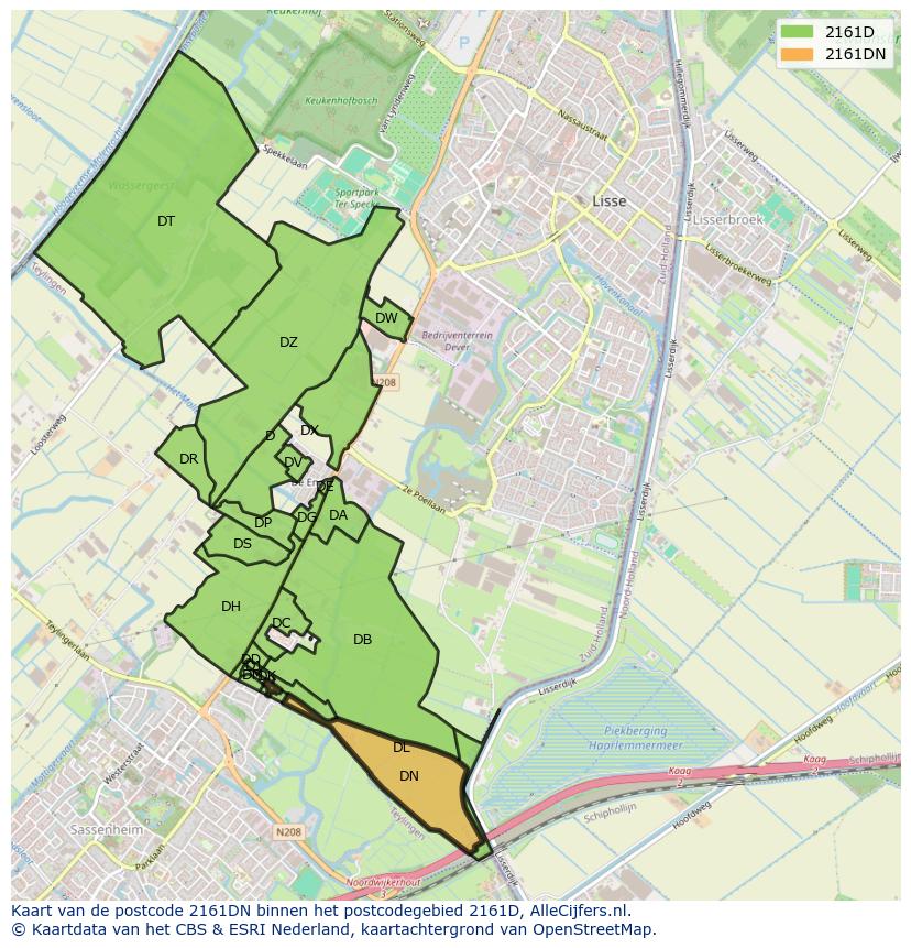 Afbeelding van het postcodegebied 2161 DN op de kaart.