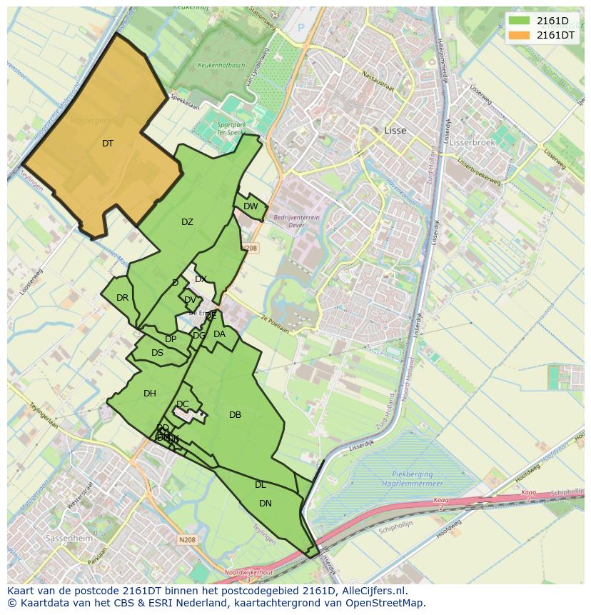 Afbeelding van het postcodegebied 2161 DT op de kaart.