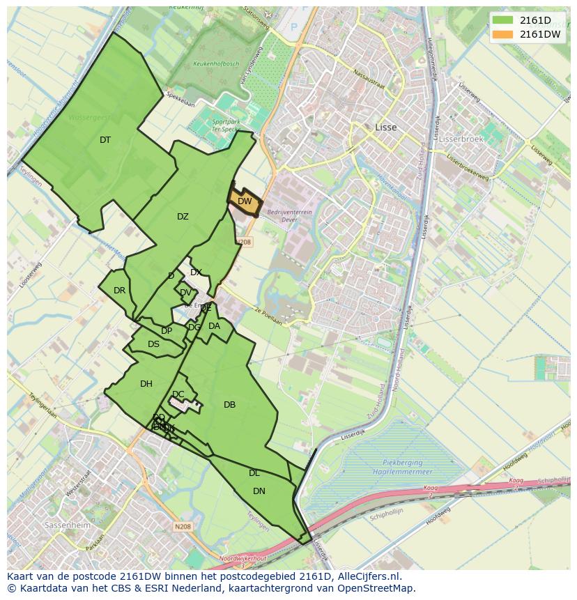 Afbeelding van het postcodegebied 2161 DW op de kaart.
