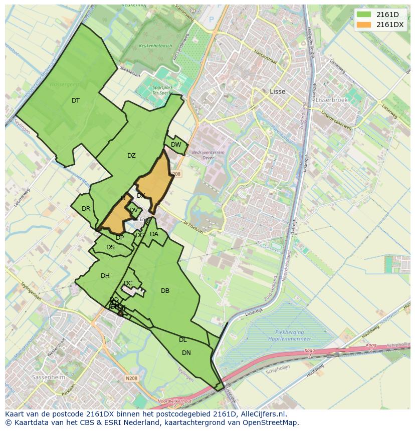 Afbeelding van het postcodegebied 2161 DX op de kaart.