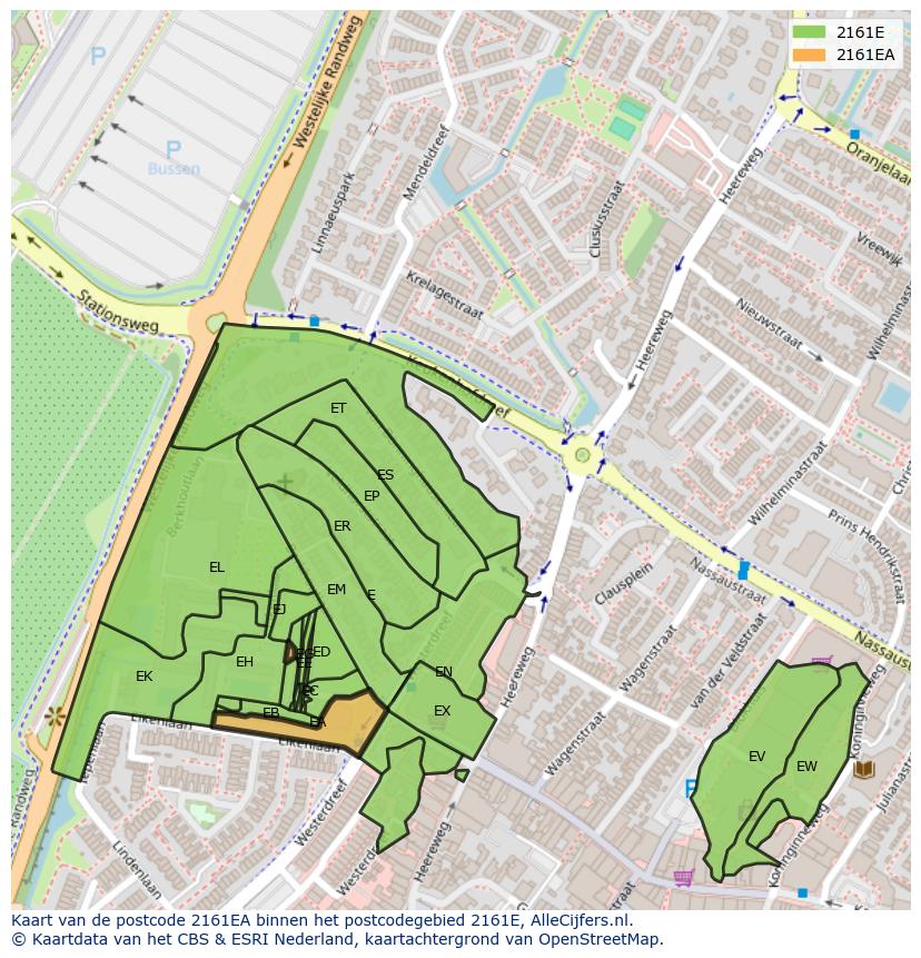 Afbeelding van het postcodegebied 2161 EA op de kaart.