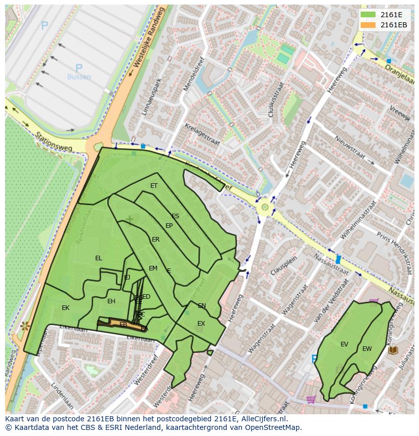 Afbeelding van het postcodegebied 2161 EB op de kaart.