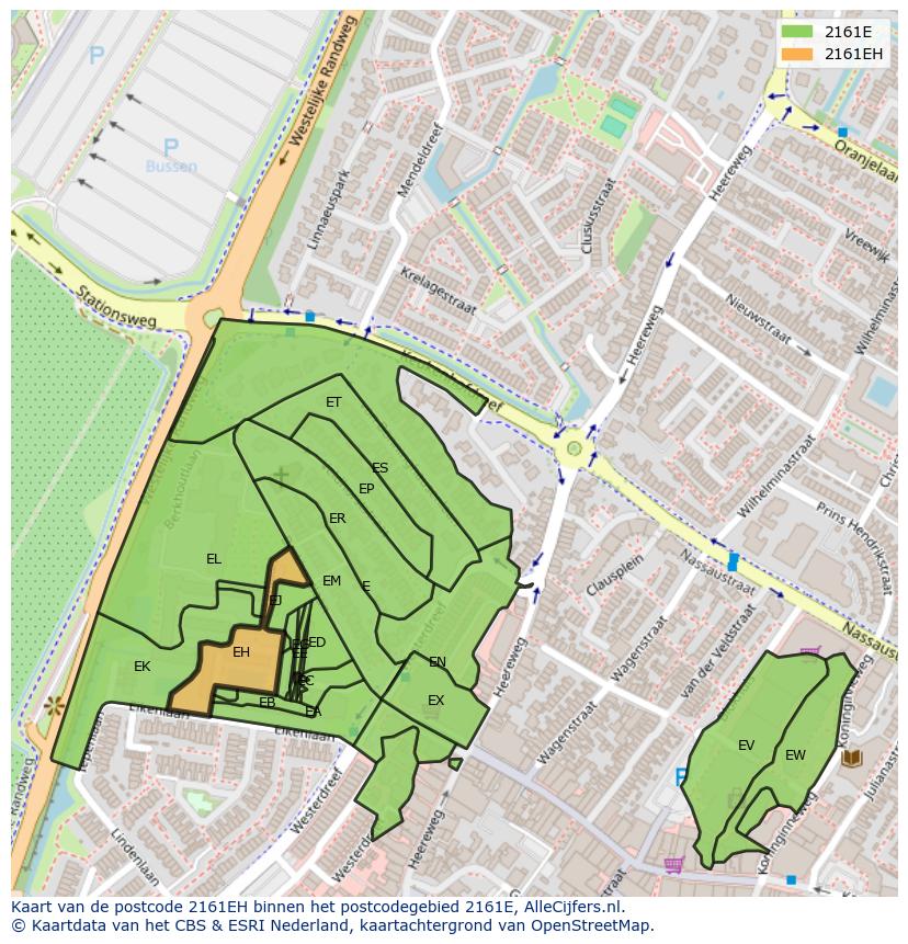 Afbeelding van het postcodegebied 2161 EH op de kaart.