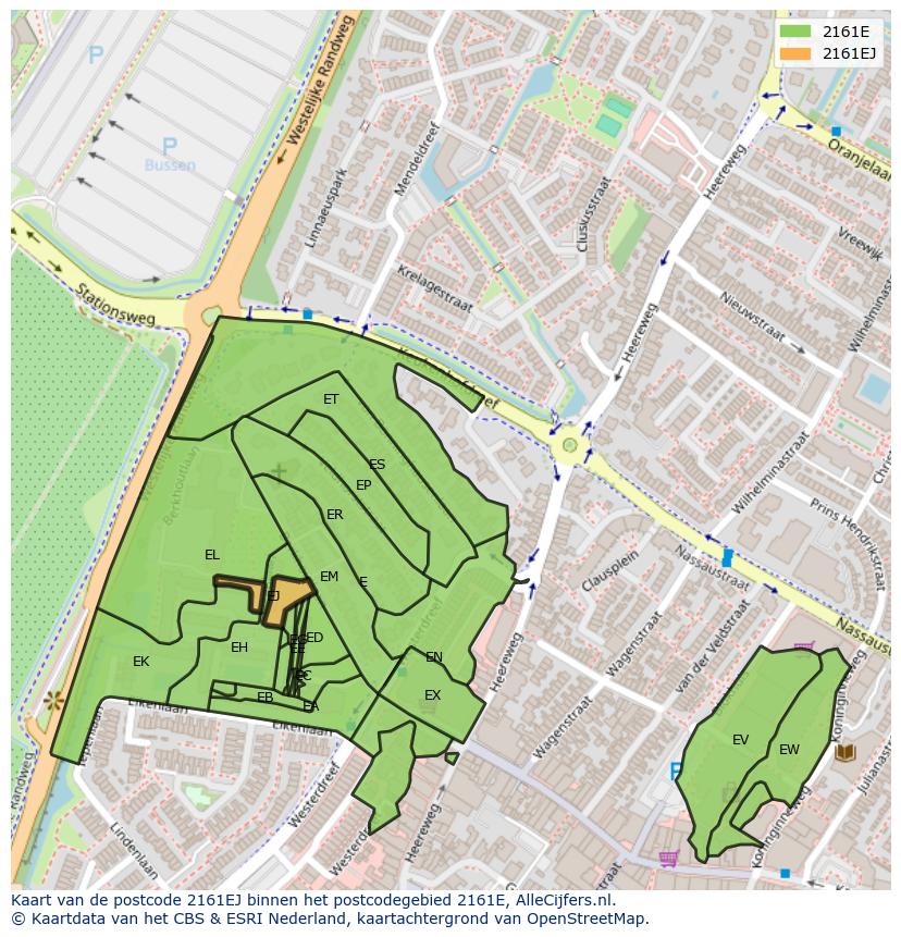 Afbeelding van het postcodegebied 2161 EJ op de kaart.