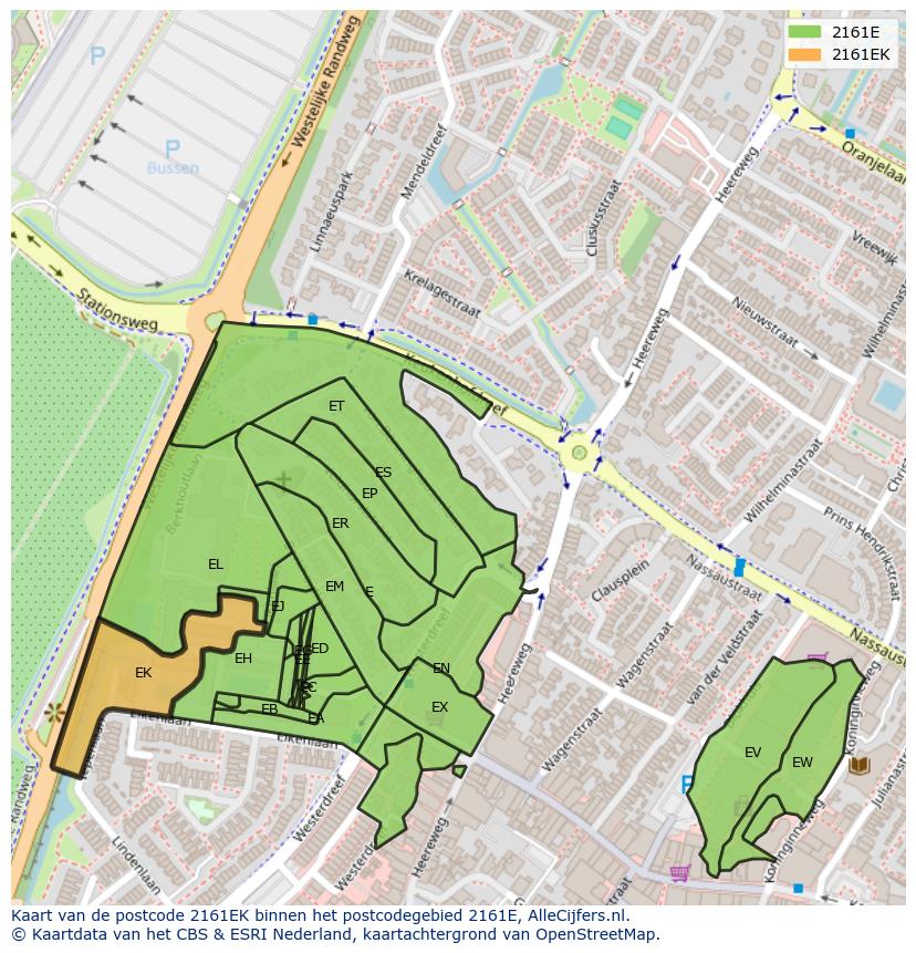 Afbeelding van het postcodegebied 2161 EK op de kaart.