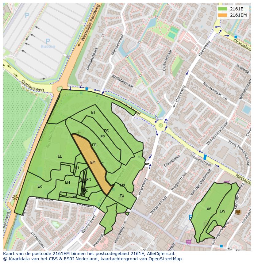 Afbeelding van het postcodegebied 2161 EM op de kaart.