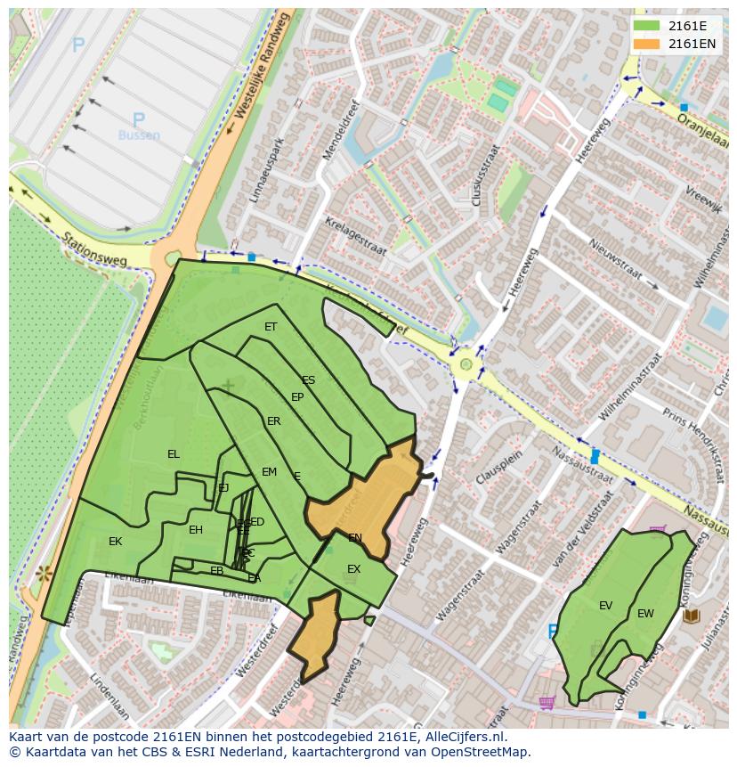 Afbeelding van het postcodegebied 2161 EN op de kaart.