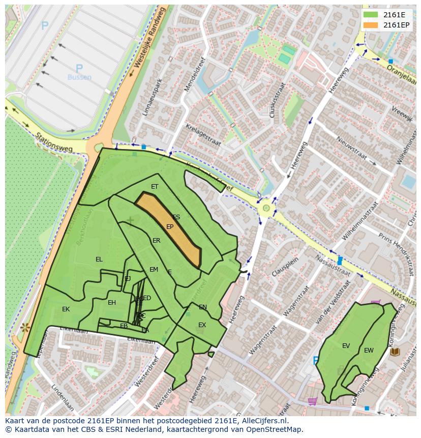 Afbeelding van het postcodegebied 2161 EP op de kaart.