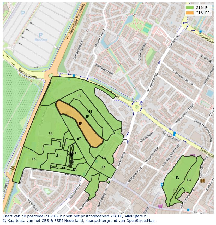 Afbeelding van het postcodegebied 2161 ER op de kaart.