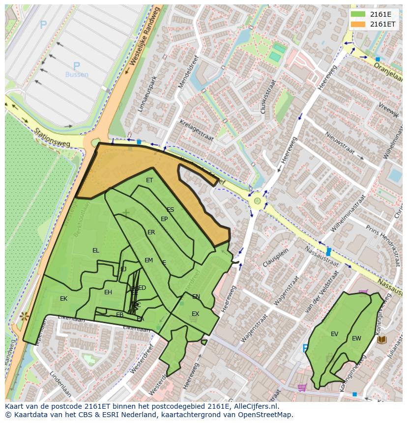 Afbeelding van het postcodegebied 2161 ET op de kaart.