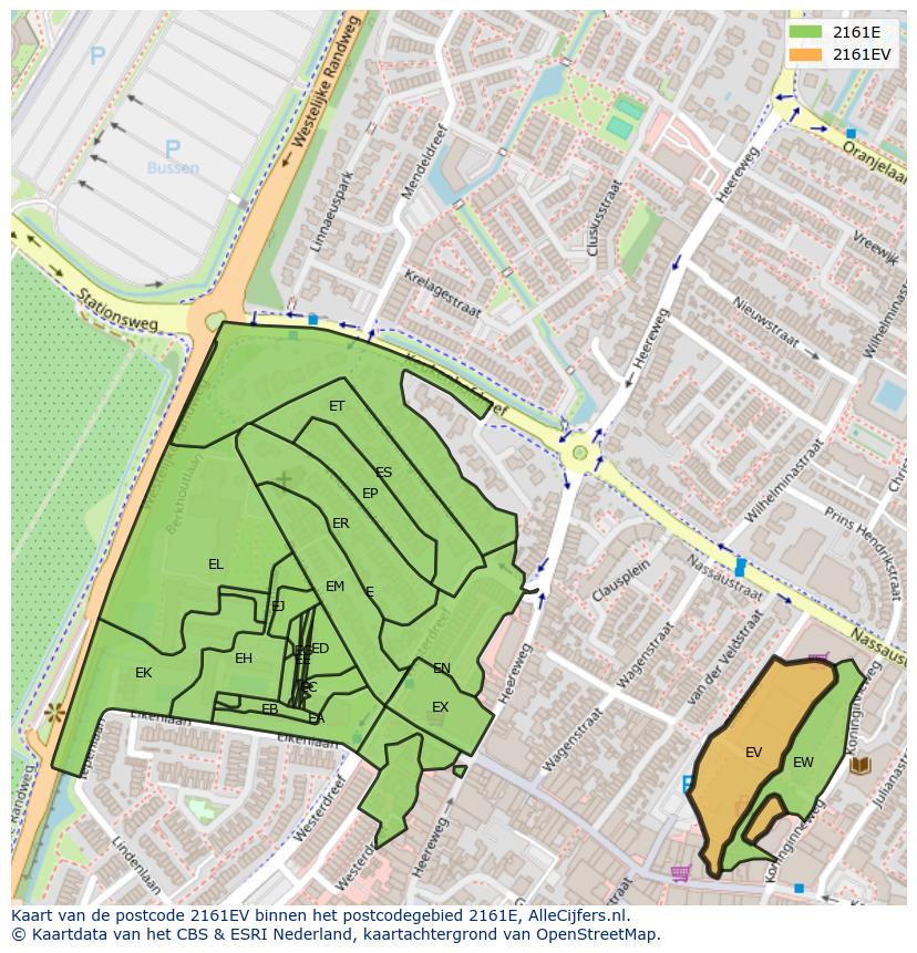 Afbeelding van het postcodegebied 2161 EV op de kaart.
