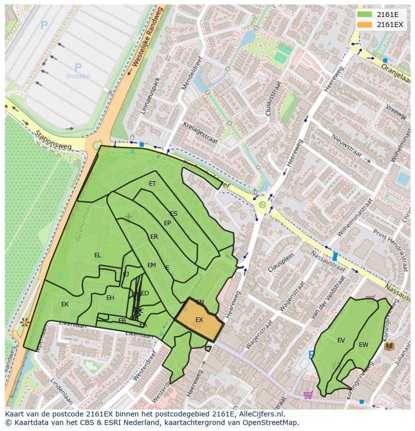 Afbeelding van het postcodegebied 2161 EX op de kaart.