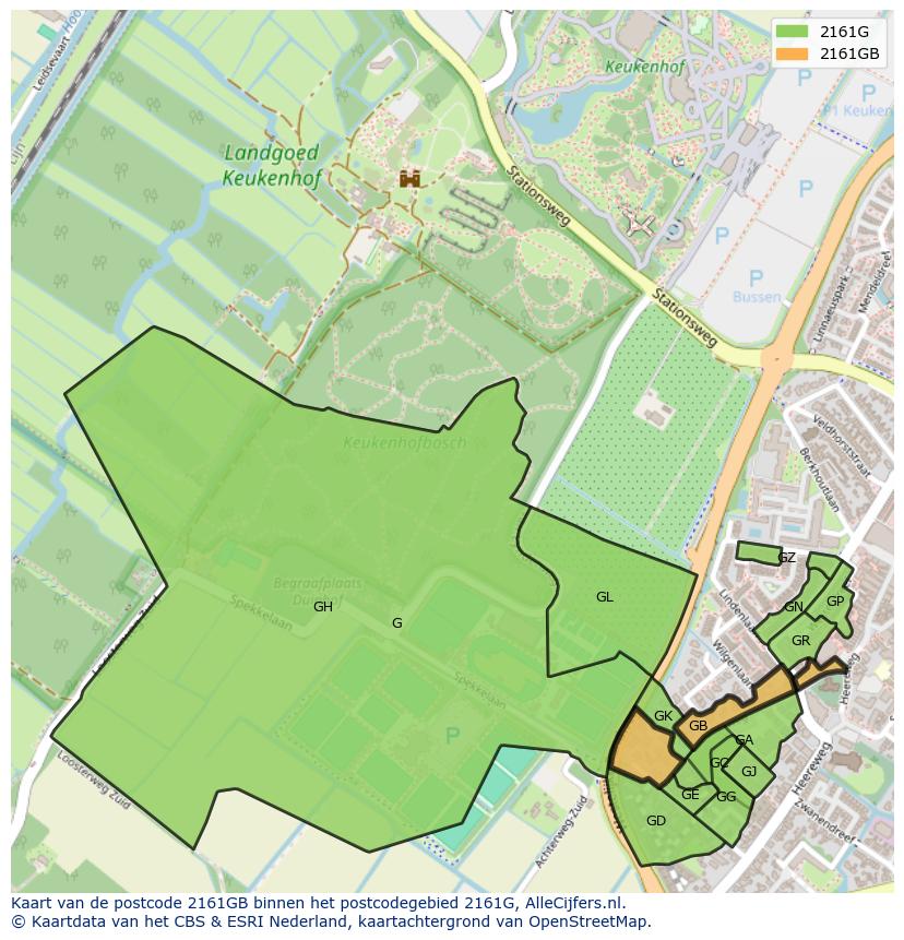 Afbeelding van het postcodegebied 2161 GB op de kaart.