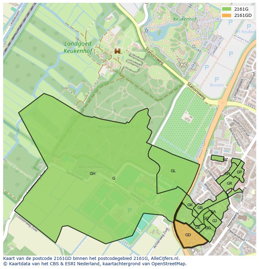 Afbeelding van het postcodegebied 2161 GD op de kaart.