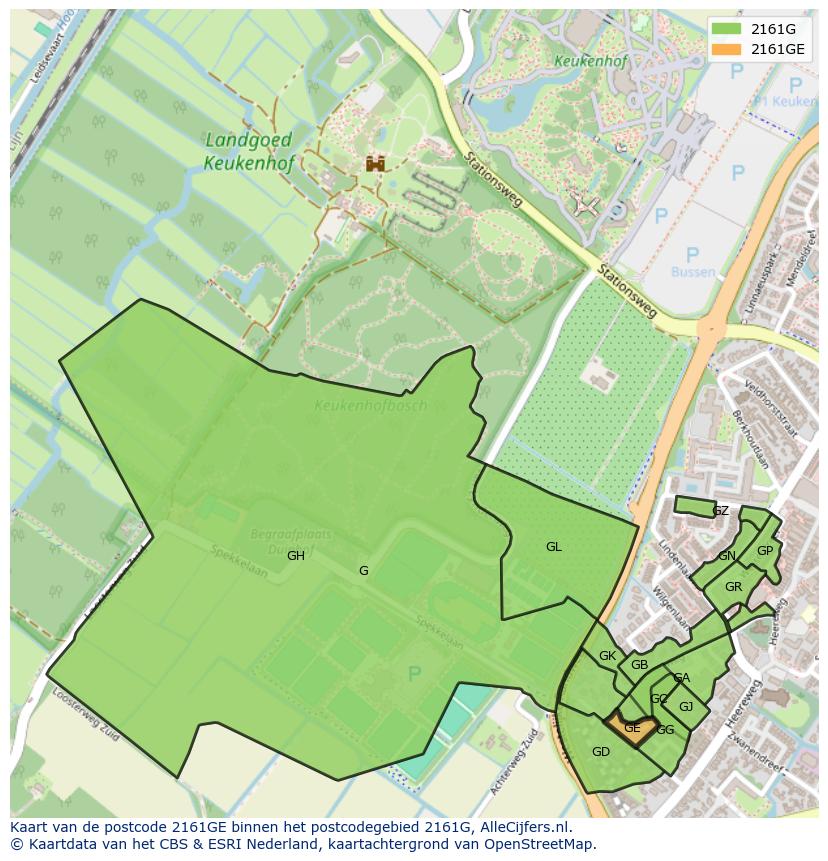 Afbeelding van het postcodegebied 2161 GE op de kaart.