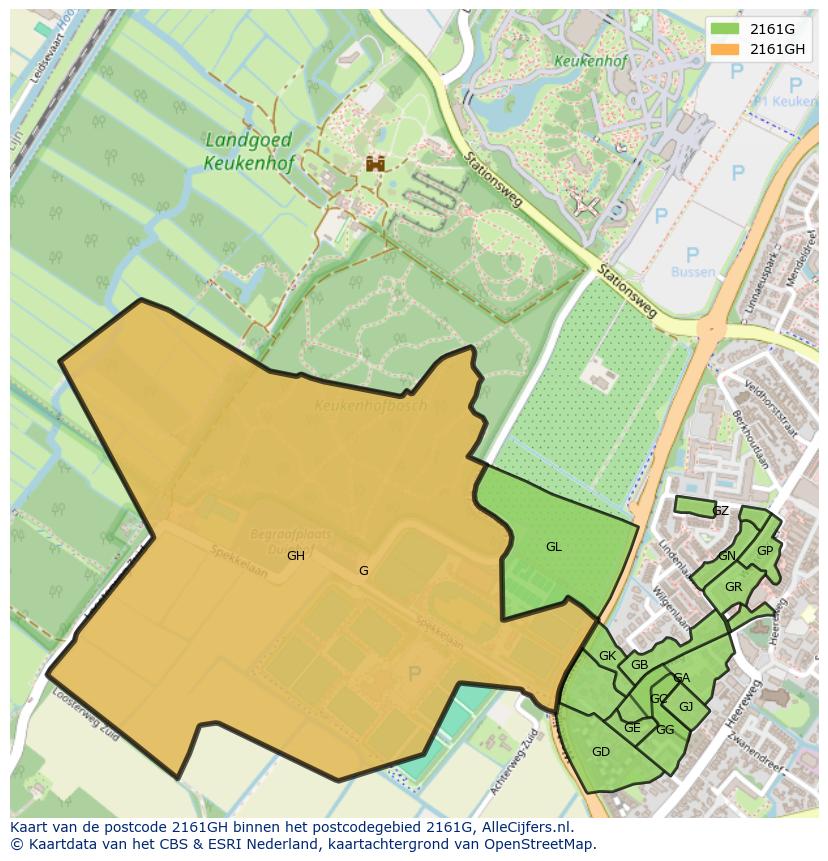 Afbeelding van het postcodegebied 2161 GH op de kaart.