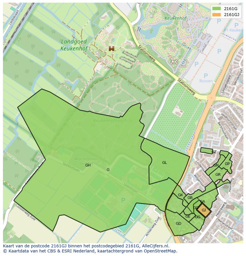 Afbeelding van het postcodegebied 2161 GJ op de kaart.