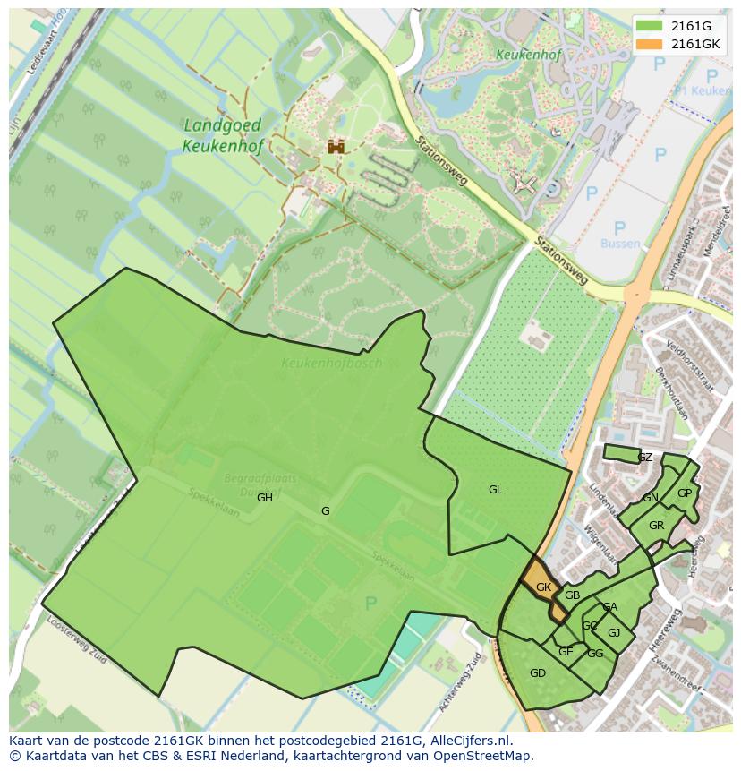 Afbeelding van het postcodegebied 2161 GK op de kaart.