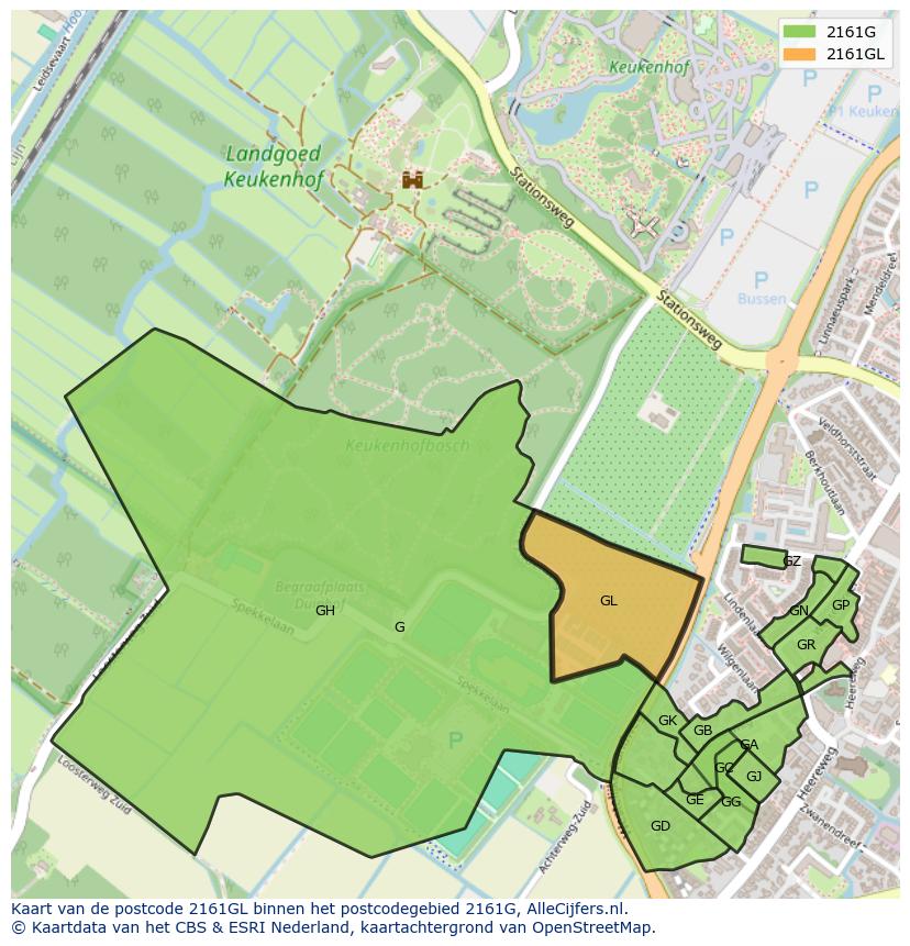 Afbeelding van het postcodegebied 2161 GL op de kaart.