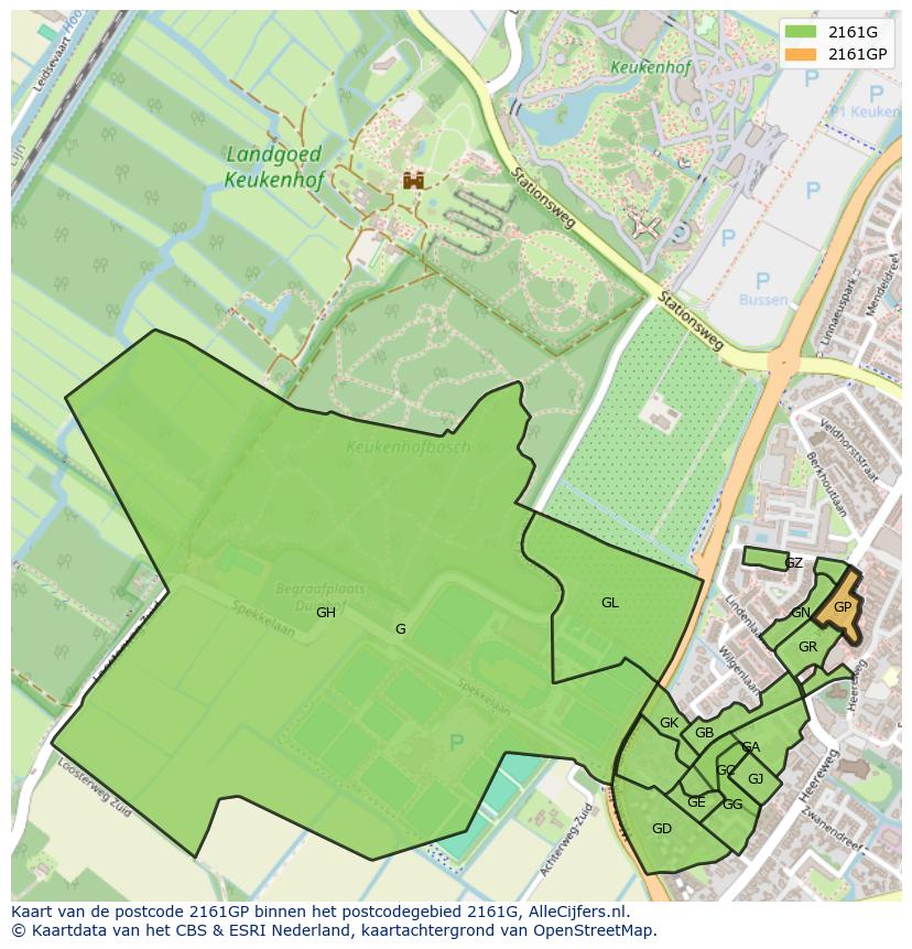Afbeelding van het postcodegebied 2161 GP op de kaart.