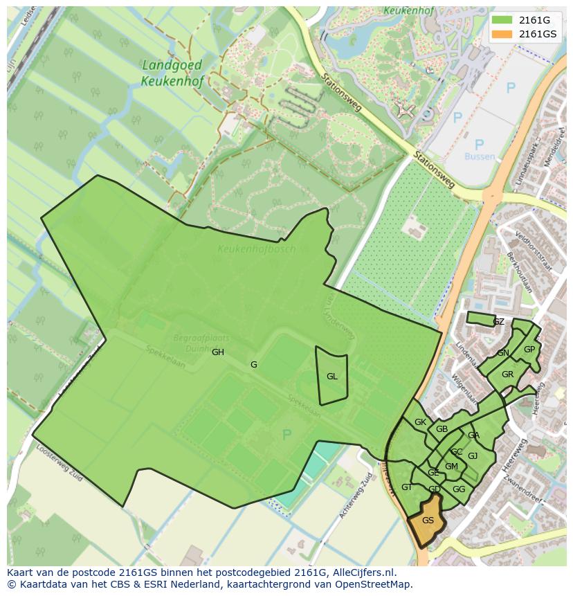 Afbeelding van het postcodegebied 2161 GS op de kaart.