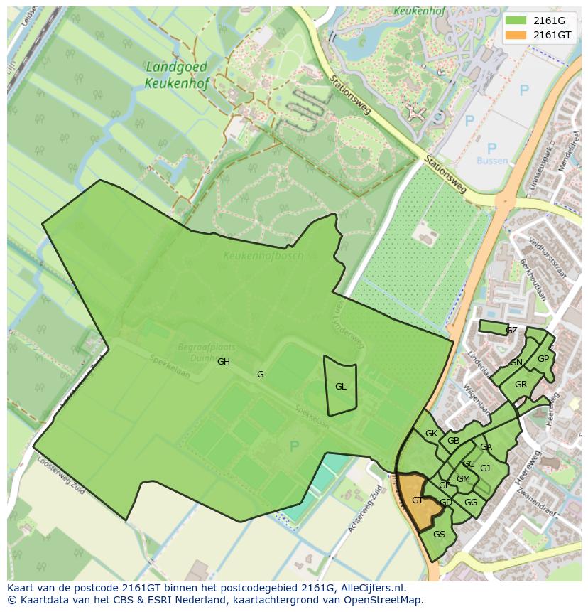 Afbeelding van het postcodegebied 2161 GT op de kaart.