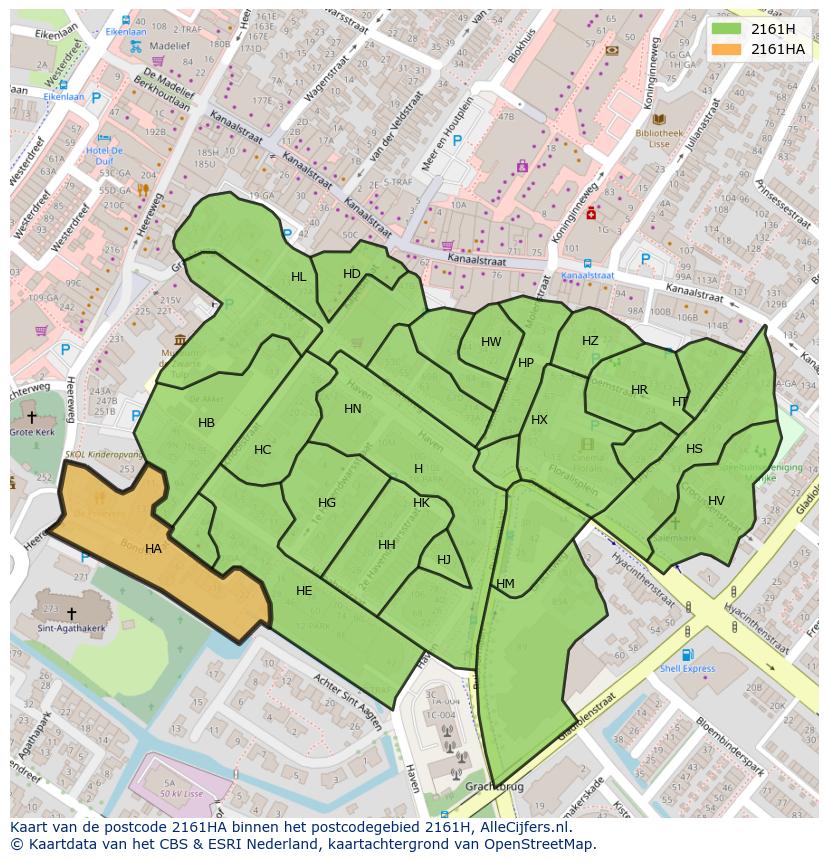 Afbeelding van het postcodegebied 2161 HA op de kaart.