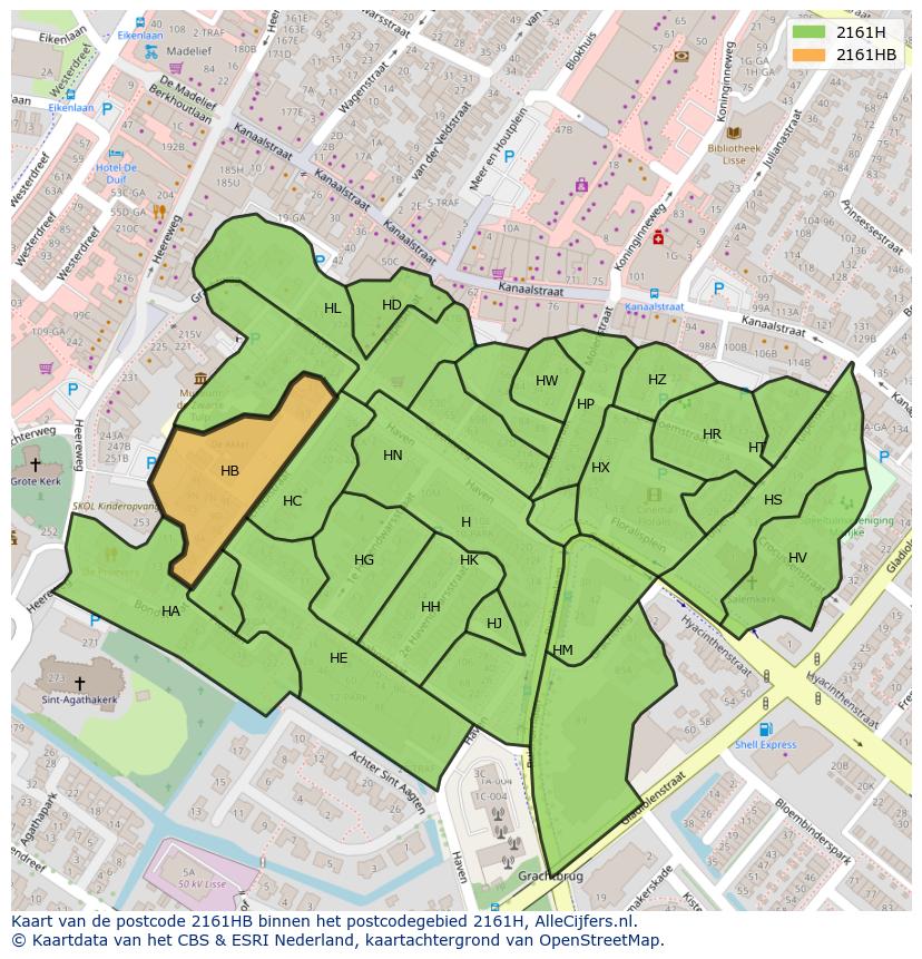 Afbeelding van het postcodegebied 2161 HB op de kaart.